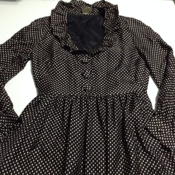 J. Crew Dresses & Skirts - J. Crew Polka Dot Dress Silk Brown White 0 Ruffle Collar Career Mod Whimsigoth